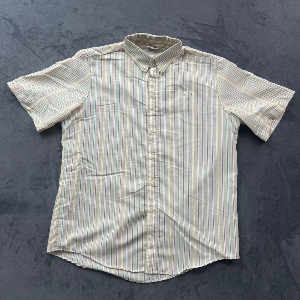 Vintage Crest Career Images Mens Large Short Sleeve Striped Button Down Shirt L